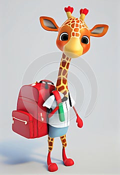 a cartoon giraffe student with a red backpack