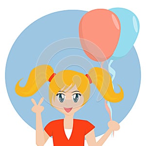 Cartoon Girl with Balloons