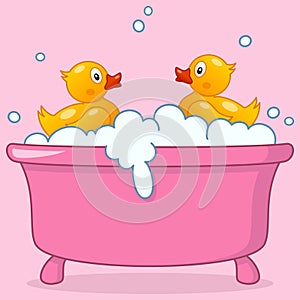 Cartoon Girl Bathtub with Rubber Ducks