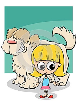 cartoon girl with big shaggy dog character photo