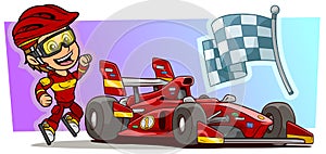 Cartoon girl character with modern red sport car