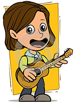 Cartoon girl character with wooden acoustic guitar