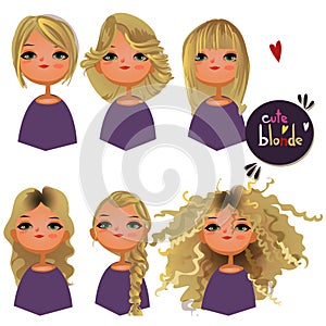 Cartoon girl with different hairs