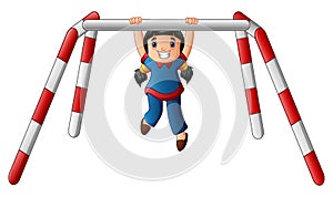 Cartoon girl doing pull-up exercise