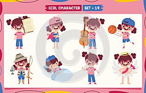 Cartoon Girl Doing Various Activities