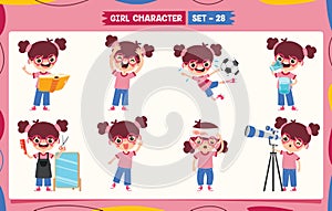 Cartoon Girl Doing Various Activities