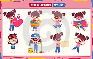 Cartoon Girl Doing Various Activities