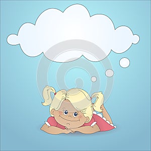 Cartoon girl dreaming with a thought bubble