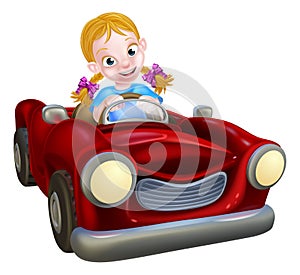 Cartoon Girl Driving Car