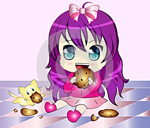 Cartoon Girl eating Cookie