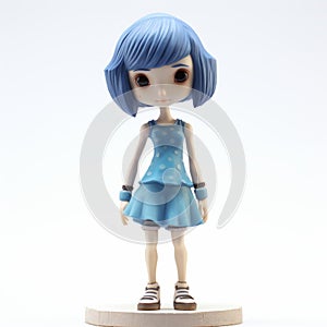 Cartoon Girl Figurine With Short Blue Hair - Detailed And Cute Design