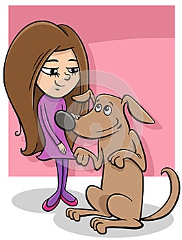 cartoon girl with funny brown dog character