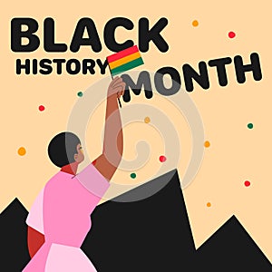 Cartoon girl holding the flag of South Africa, Black History Month, vector illustration