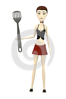 Cartoon girl with kitchen untensil