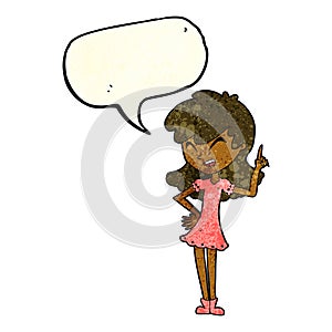 cartoon girl making point with speech bubble