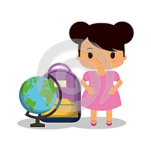 Cartoon girl pink dress bag and globe