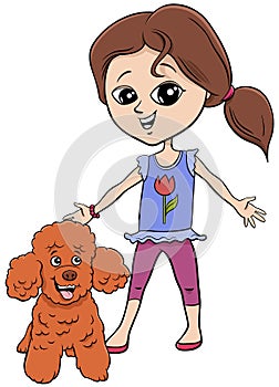 Cartoon girl with poodle dog character