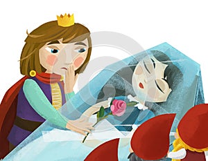 Cartoon girl princess prince dwarfs illustration