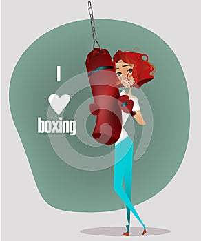 Cartoon girl with punching bag