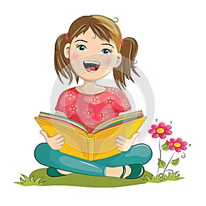 Cartoon girl reading book