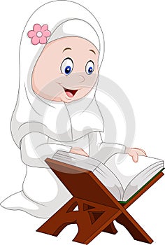 Cartoon girl reading Quran