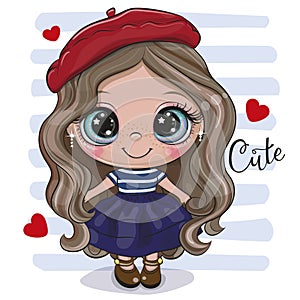 Cartoon Girl in a red beret