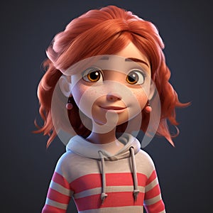 Cartoon Girl With Red Hair In Vray Tracing Style
