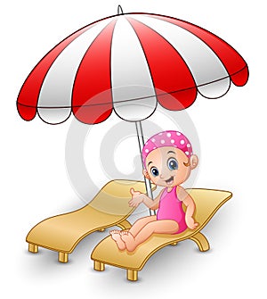 Cartoon girl relaxing on beach chair