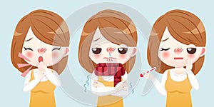 Cartoon girl sick