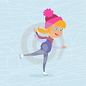 Cartoon Girl Skating on Frozen Surface