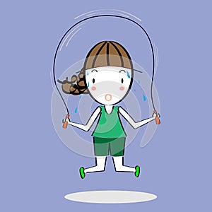 Cartoon girl skipping rope