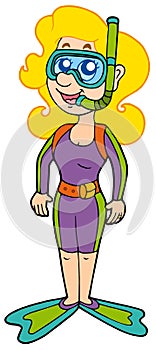 Cartoon girl snorkel diver photo