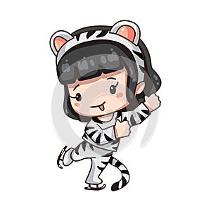 Cartoon girl in tiger costume for chinese new year 2022.