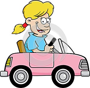 Cartoon girl in a toy car