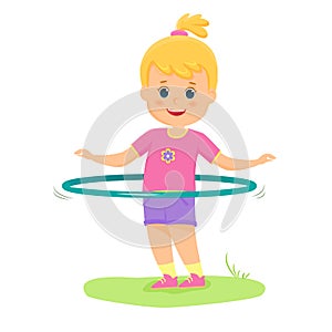 Cartoon girl twists the hoop