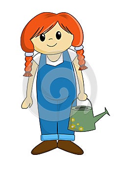 Cartoon Girl with Watering Can