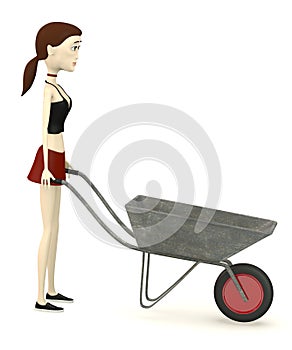 Cartoon girl with wheel-barrow