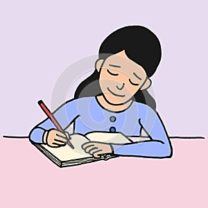 Cartoon girl writing