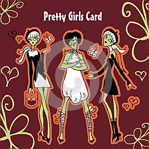 Cartoon girls card fashion