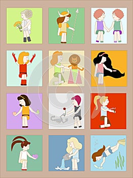 Cartoon girls horoscope signs