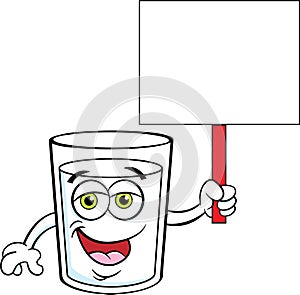 Cartoon glass of happy milk holding a sign.