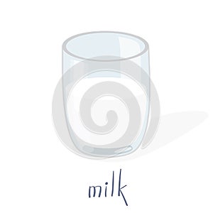 Cartoon glass of milk. Vector illustration. Milk isolated on white background