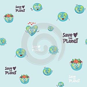 Cartoon globe with emotion web icons green global smile face happy nature character expression and ecology earth planet world map