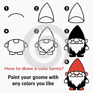Cartoon Gnome Drawing Step by Step Tutorial Flat Minimal Illustration