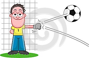 Cartoon Goalkeeper Deflecting Ball