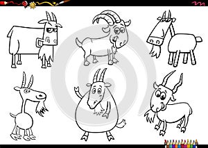 cartoon goats farm animal characters set coloring page