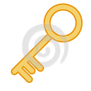 Cartoon gold key, skeleton logo, old gold, room house key