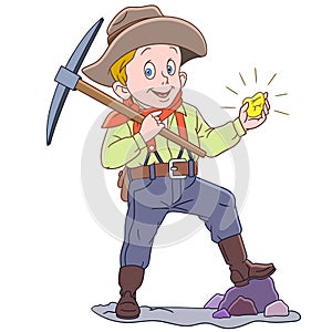Cartoon gold miner with golden nugget photo
