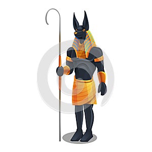 Cartoon golden achievement, Egyptian Anubis figurine isolated on white background.