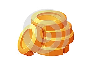 Cartoon golden coin pile, money stack game asset, icon design shiny in cartoon style isolated. Medal, money or bonus